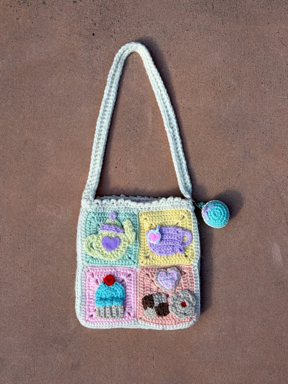 Colorful Handmade Crochet Patchwork Shoulder Bag